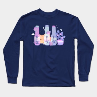 cute cat peeking behind bottles Long Sleeve T-Shirt